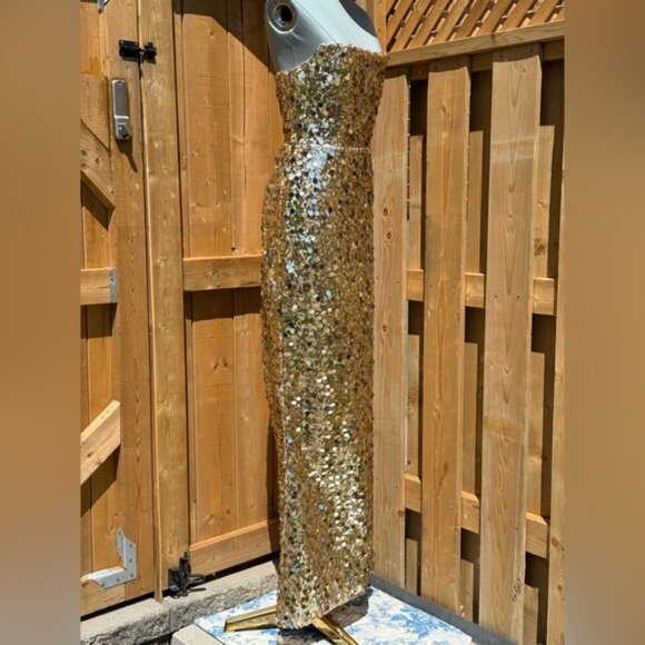 🆕 BRONX & BANCO 🧿 NWOT Farah Strapless Sequins Gown, Gold, Sz S US 4 - Picture 5 of 15